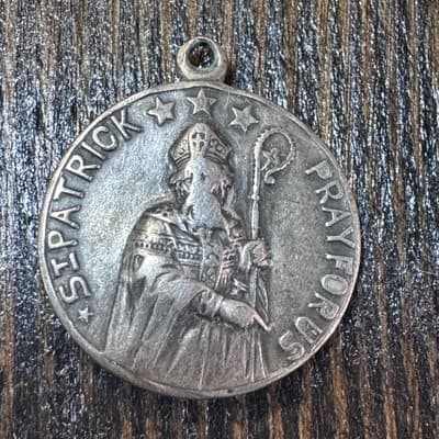 Vintage Saint Patrick & Saint Bridget Pray For Us Pendant Creed Sterling
