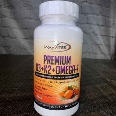 Moxyvites Vitamin D3 K2 Omega 7 - buckthorn oil 3 in 1 support vegan 60 capsules