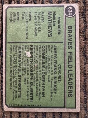 1974 Topps Baseball Cards Lot Of 5. Earl Weaver Eddie Mathew’s Pat Dobson Etc - Thumbnail 3