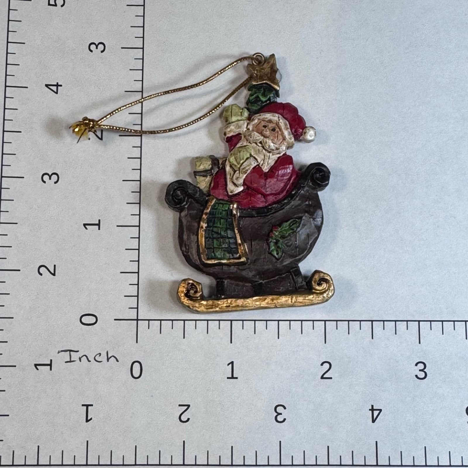 Vintage Christmas Holiday Tree Ornament - Santa Claus in Sleigh - Thumbnail 3