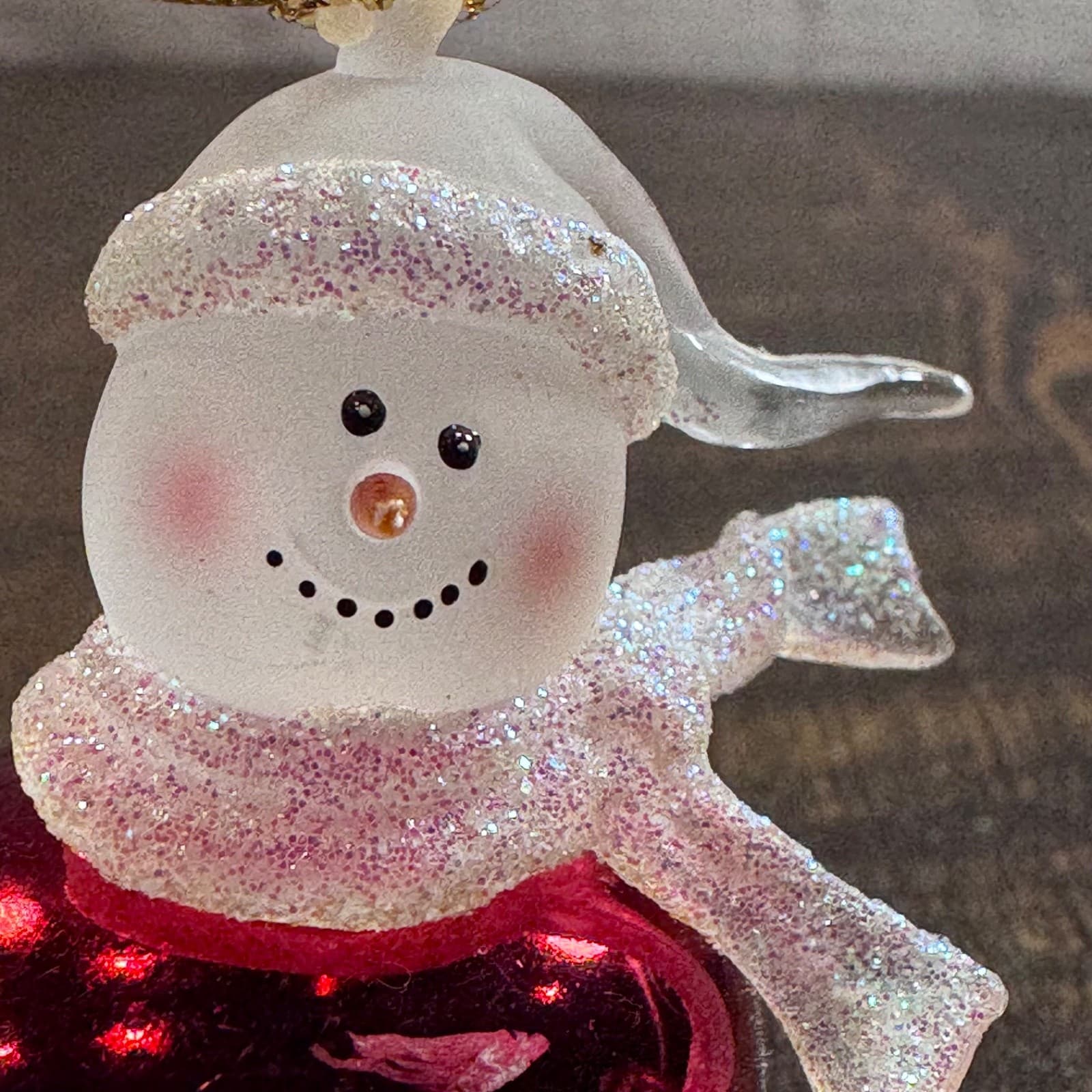 Vintage Christmas Holiday Tree Ornament - Glass Snowman on Bell ‘Dad’ - Thumbnail 3