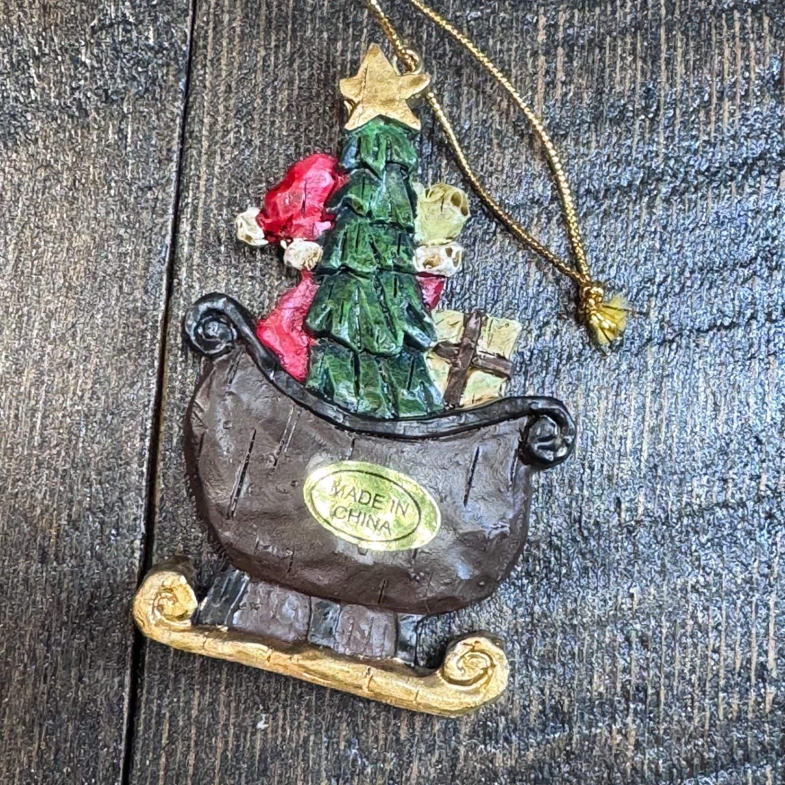 Vintage Christmas Holiday Tree Ornament - Santa Claus in Sleigh - Thumbnail 2