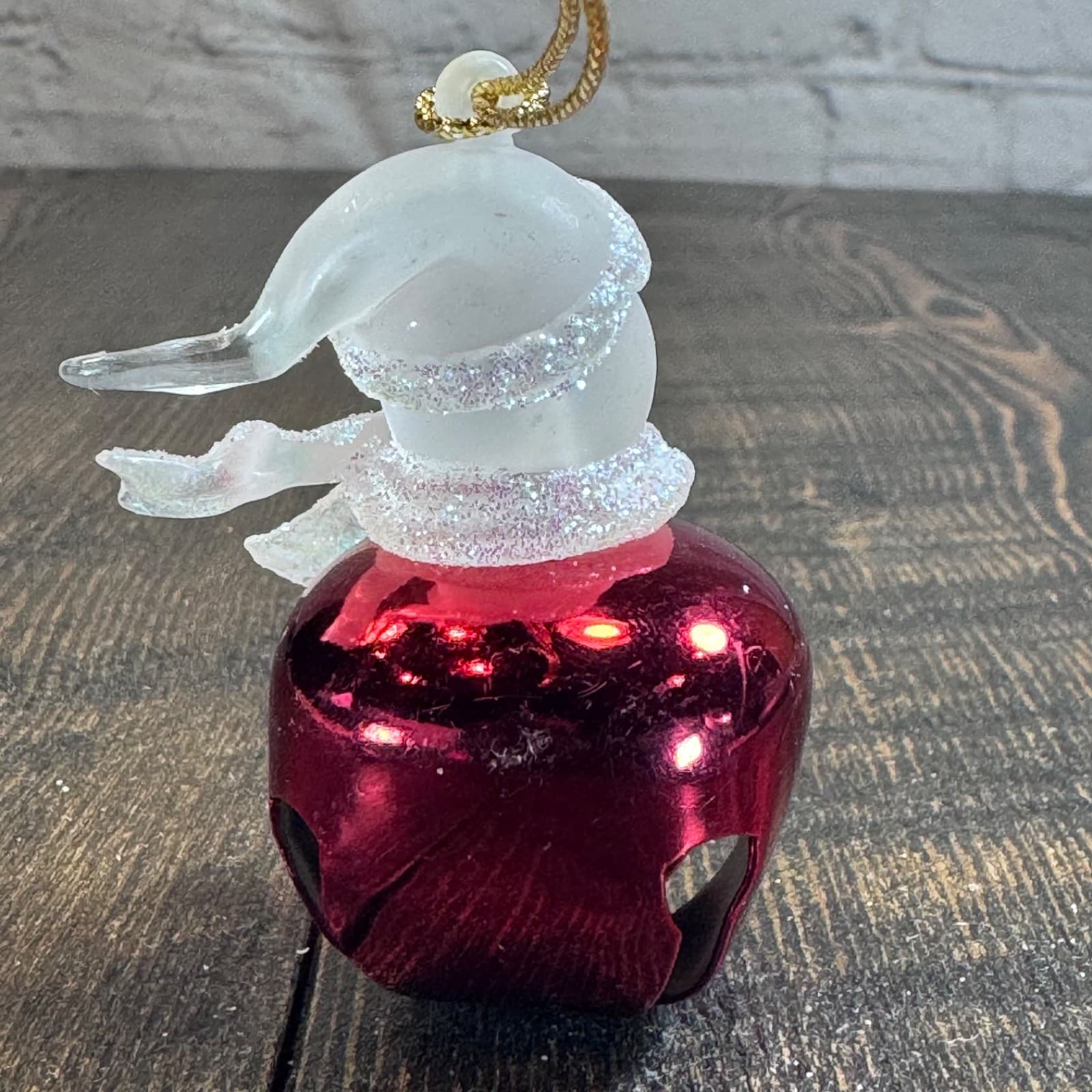 Vintage Christmas Holiday Tree Ornament - Glass Snowman on Bell ‘Dad’ - Thumbnail 2