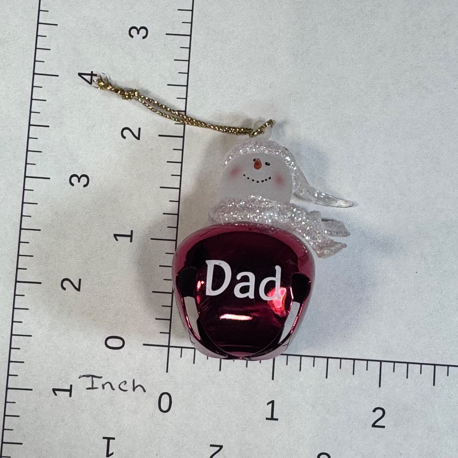 Vintage Christmas Holiday Tree Ornament - Glass Snowman on Bell ‘Dad’ - Thumbnail 4