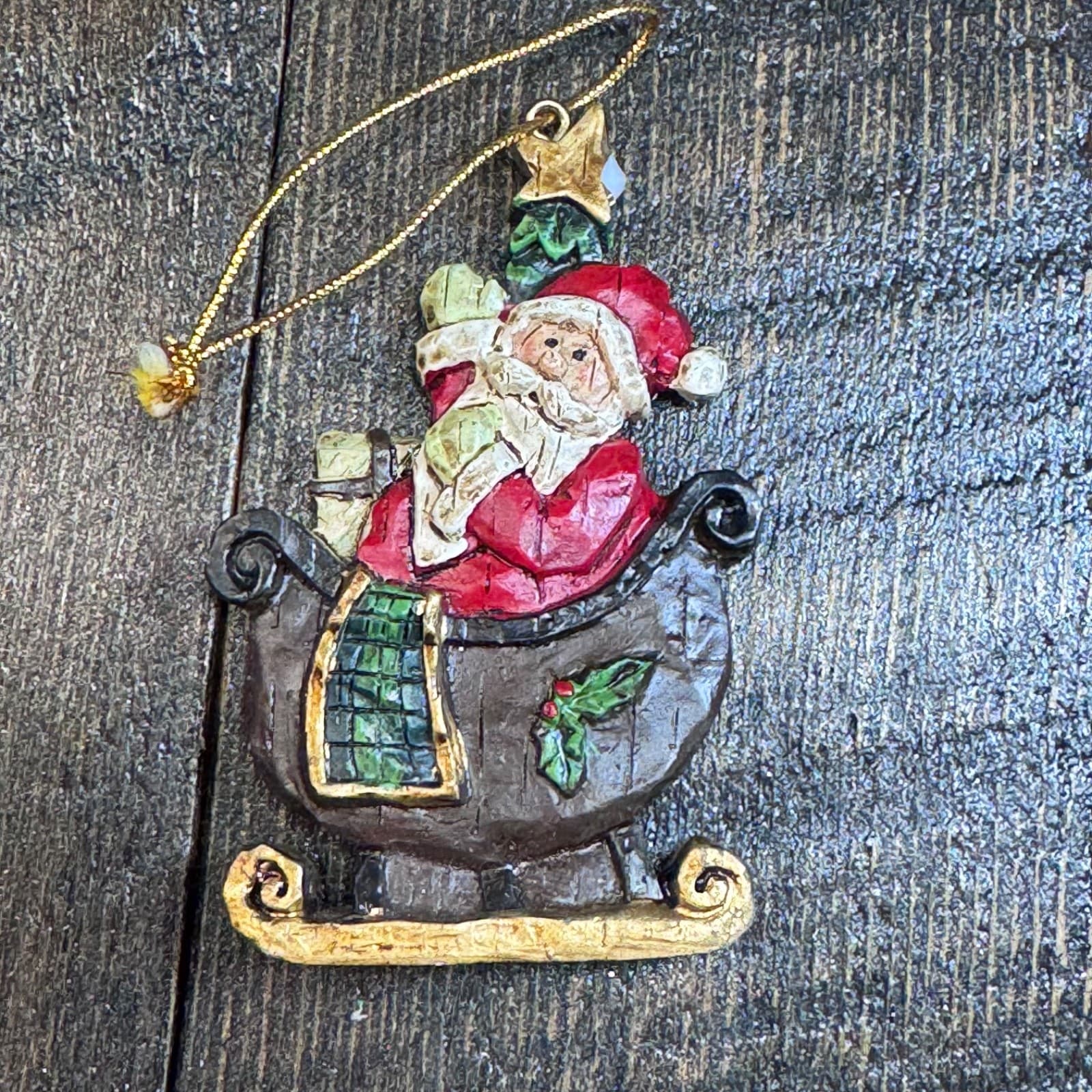 Vintage Christmas Holiday Tree Ornament - Santa Claus in Sleigh