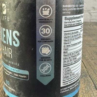B Life Mens Hair Growth Strength 60 Capsules Vitamin A C D3 E - EXPIRES 12/2026 - Thumbnail 3