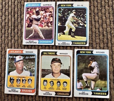 1974 Topps Baseball Cards Lot Of 5. Earl Weaver Eddie Mathew’s Pat Dobson Etc