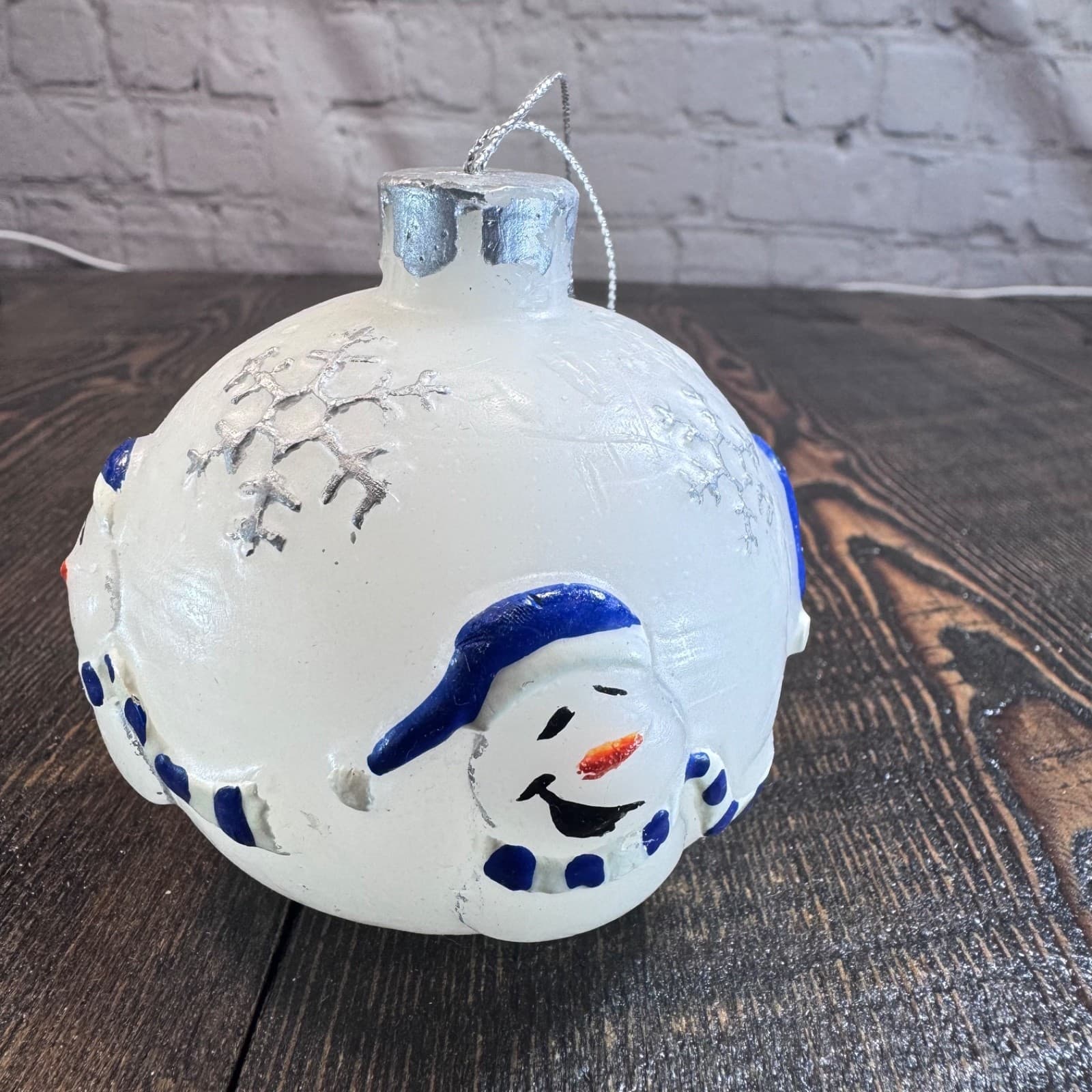 Vintage Christmas Holiday Tree Ornament - Lighted Ball Wax Snowman - Thumbnail 2