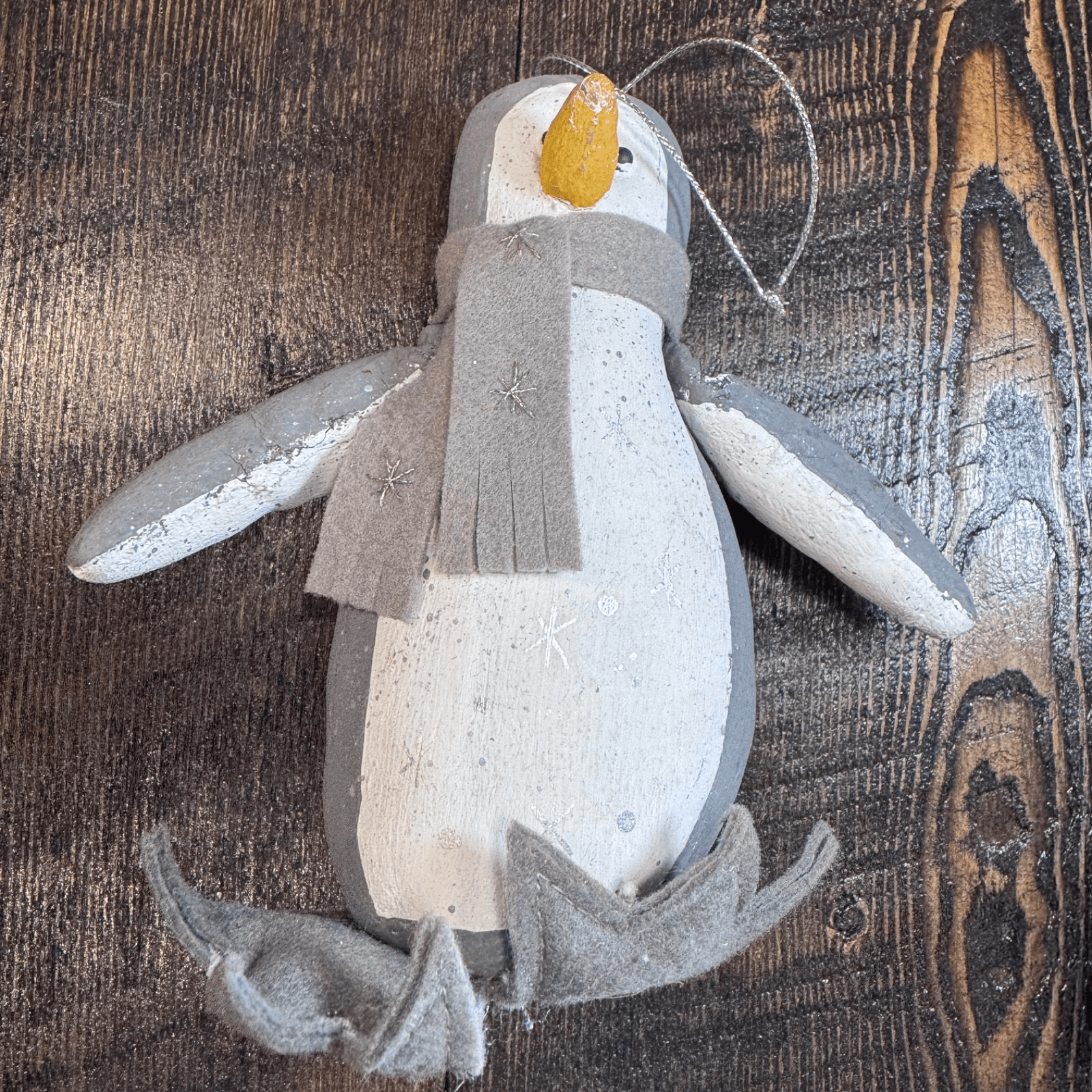Vintage Christmas Holiday Tree Ornament - Gray Penguin Paper Mache
