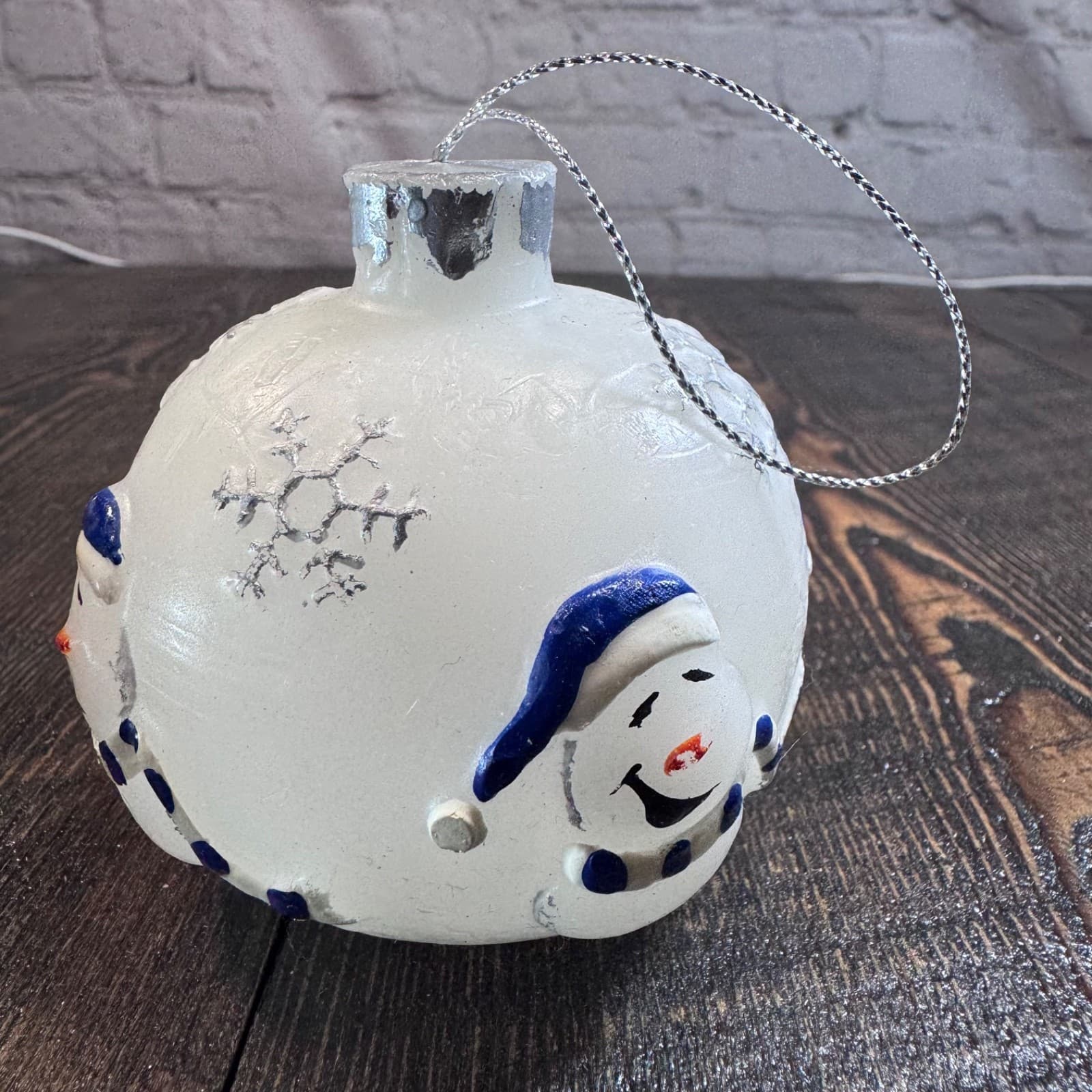 Vintage Christmas Holiday Tree Ornament - Lighted Ball Wax Snowman - Thumbnail 3
