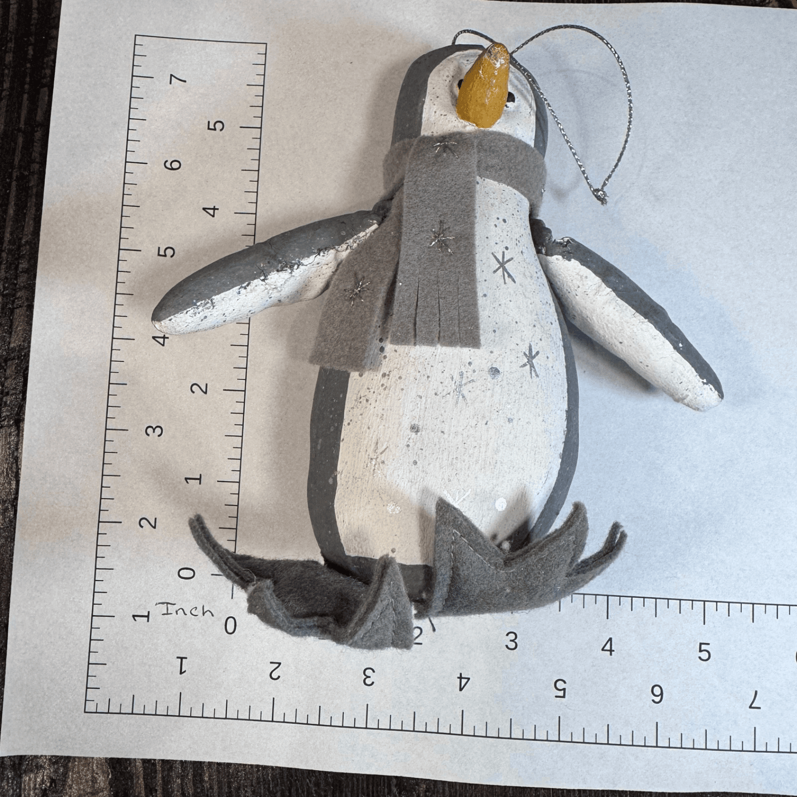 Vintage Christmas Holiday Tree Ornament - Gray Penguin Paper Mache - Thumbnail 4