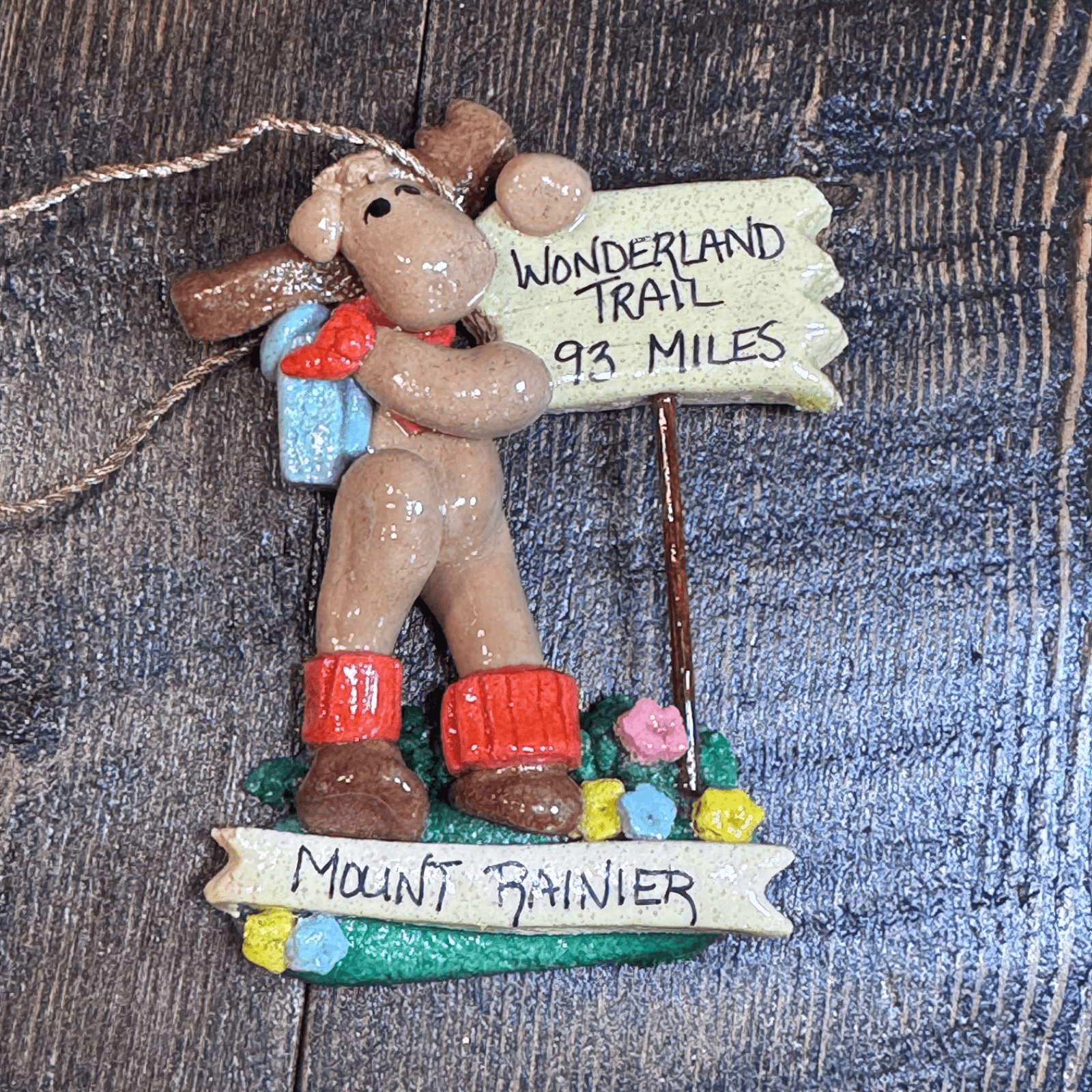 Vintage Christmas Holiday Tree Ornament - Hiking Moose Mount Rainier Wonderland