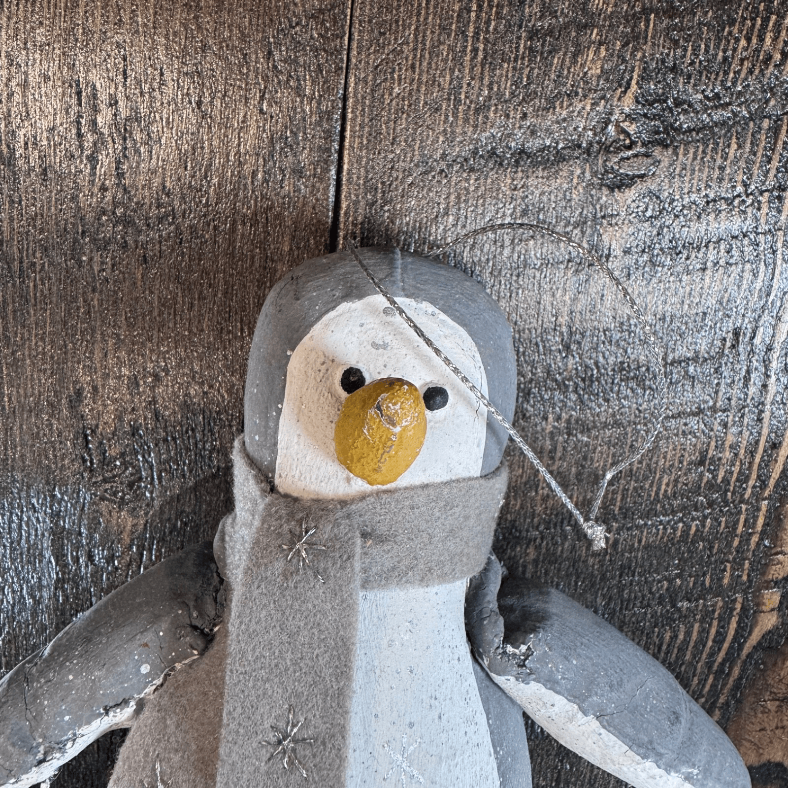 Vintage Christmas Holiday Tree Ornament - Gray Penguin Paper Mache - Thumbnail 2