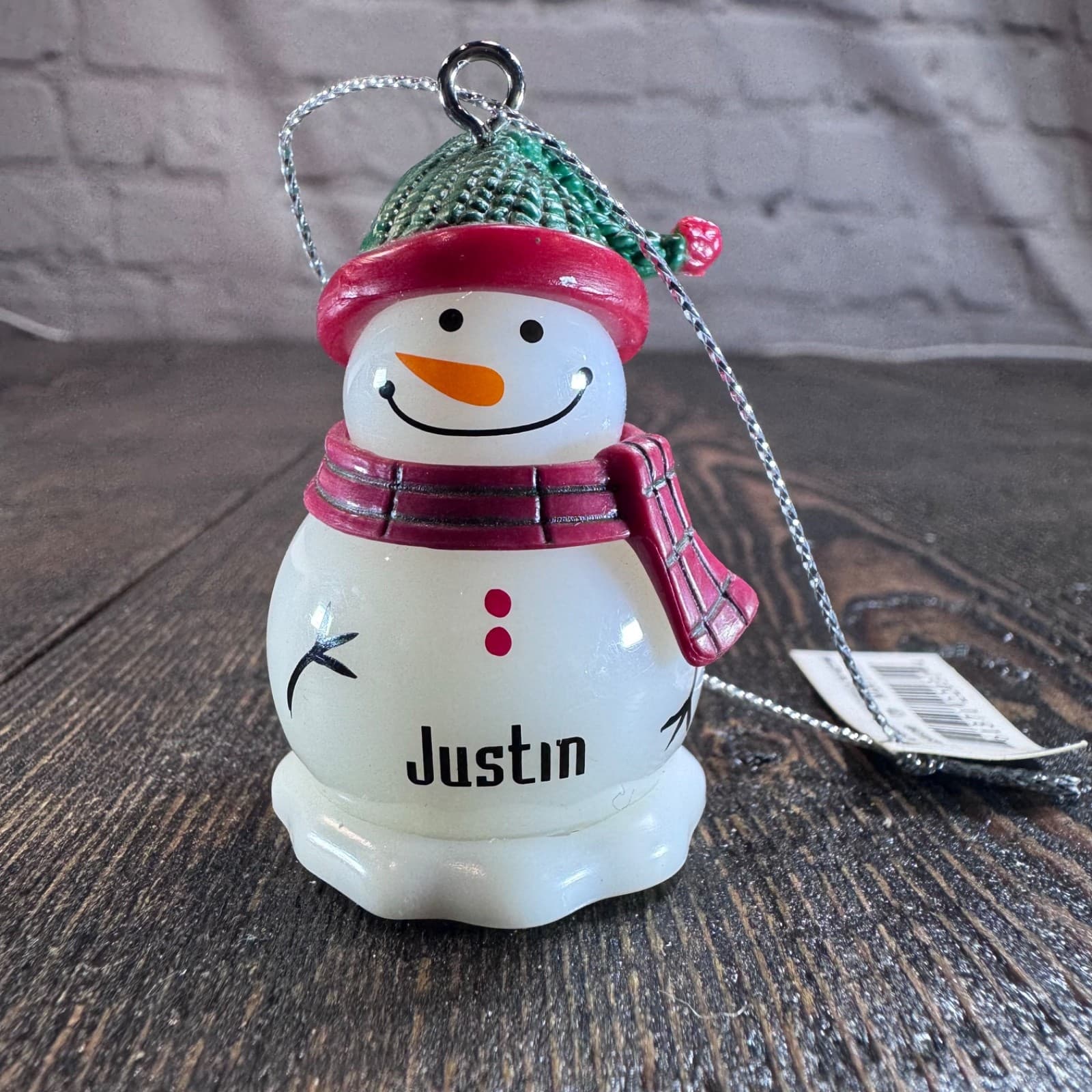 Vintage Christmas Holiday Tree Ornament - Snowman with Green Hat ‘Justin’