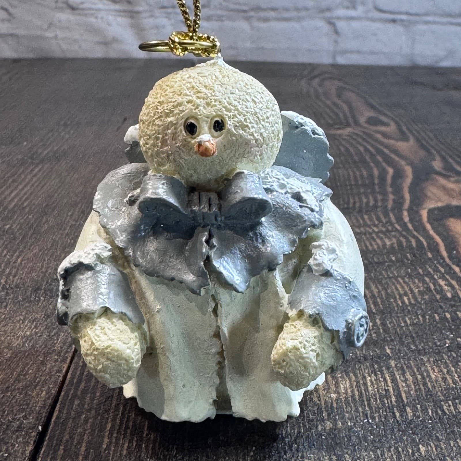 Vintage Christmas Holiday Tree Ornament - Blue White Snowman Angel Wings Halo