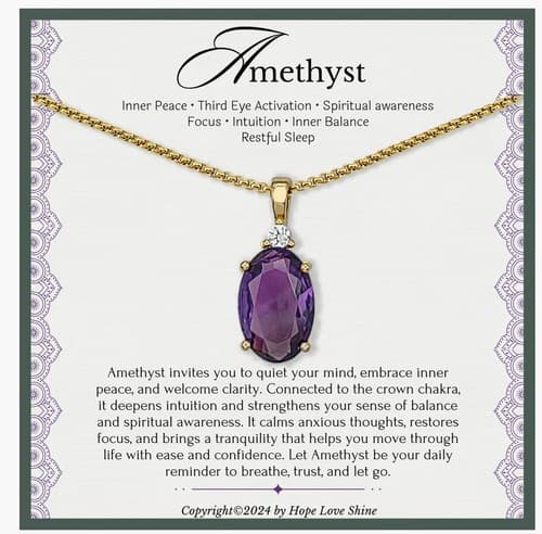 Amethyst 18k Gold Plated Necklace February Birthday Pendant 20” Adjustable Chain