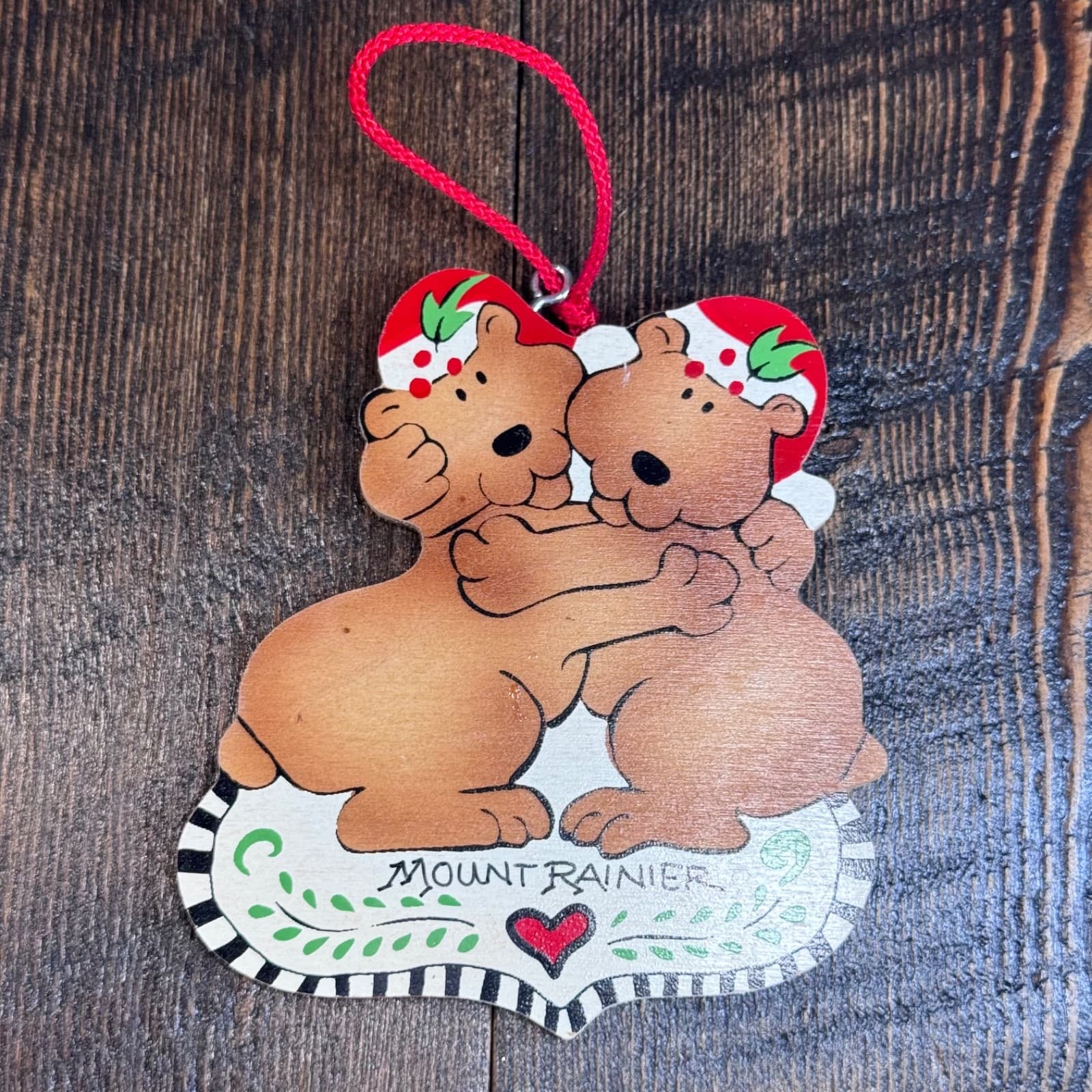 Vintage Christmas Holiday Tree Ornament - Mount Rainier Hugging Bears