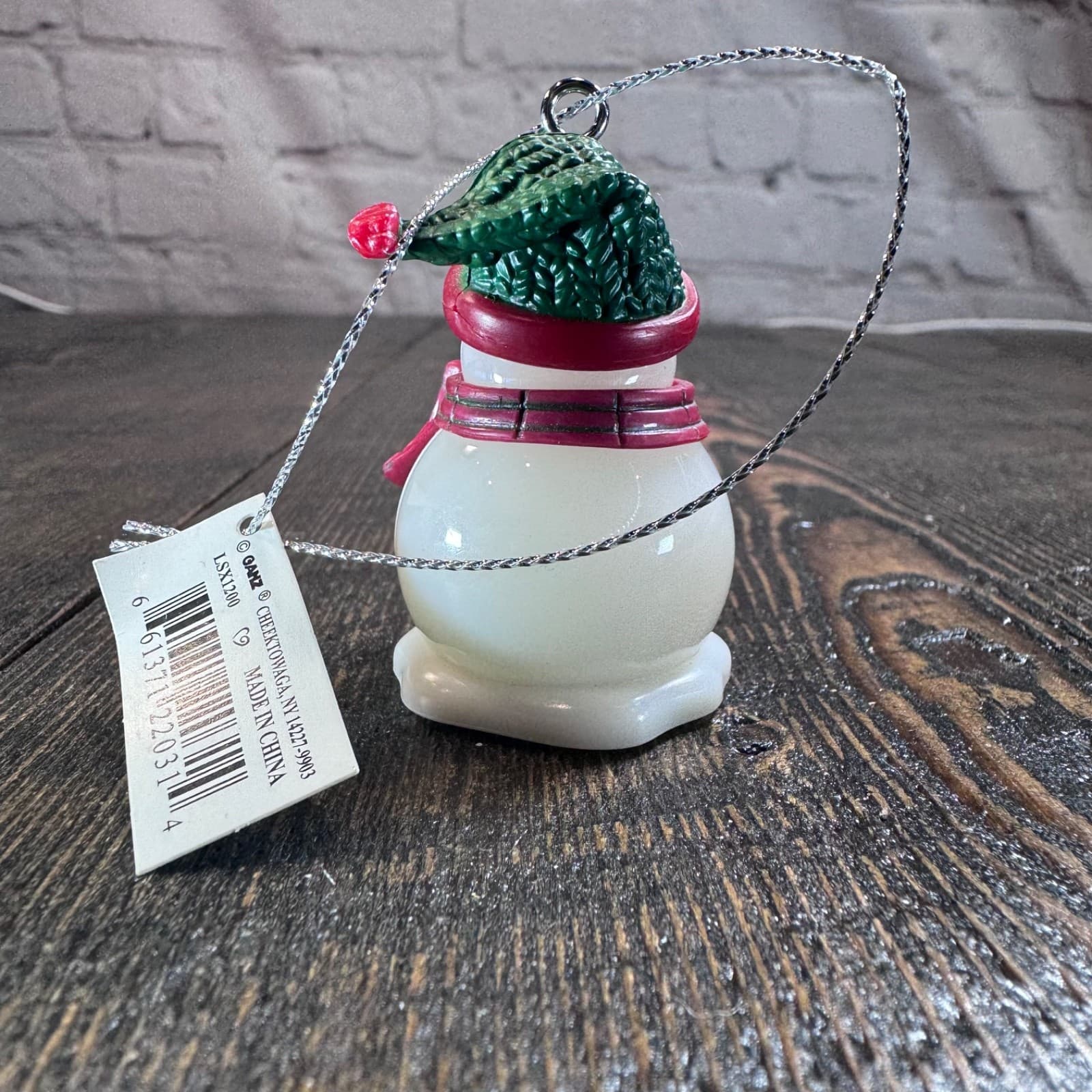 Vintage Christmas Holiday Tree Ornament - Snowman with Green Hat ‘Justin’ - Thumbnail 2