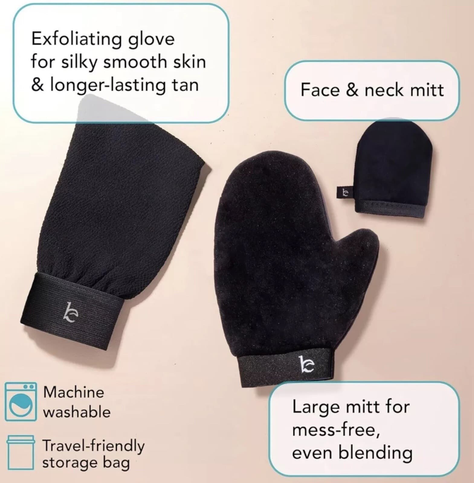 NEW Beauty By Earth Self Tanner Exfoliation & Application Kit (Glove & Mitts) - Thumbnail 2