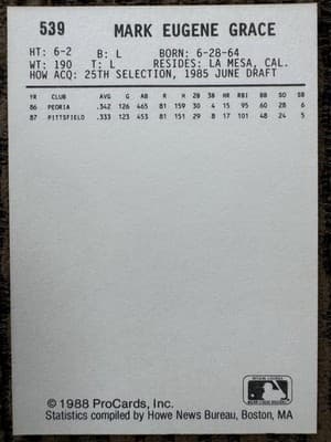 Mark Grace 5 Rookie And Minor League Baseball Cards Lot Chicago Cubs 1988 - Thumbnail 5