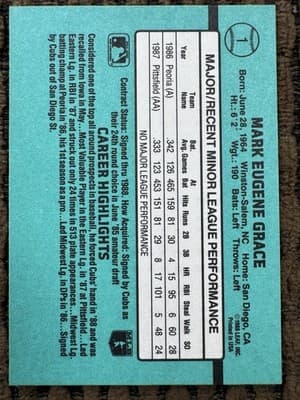 Mark Grace 5 Rookie And Minor League Baseball Cards Lot Chicago Cubs 1988 - Thumbnail 7