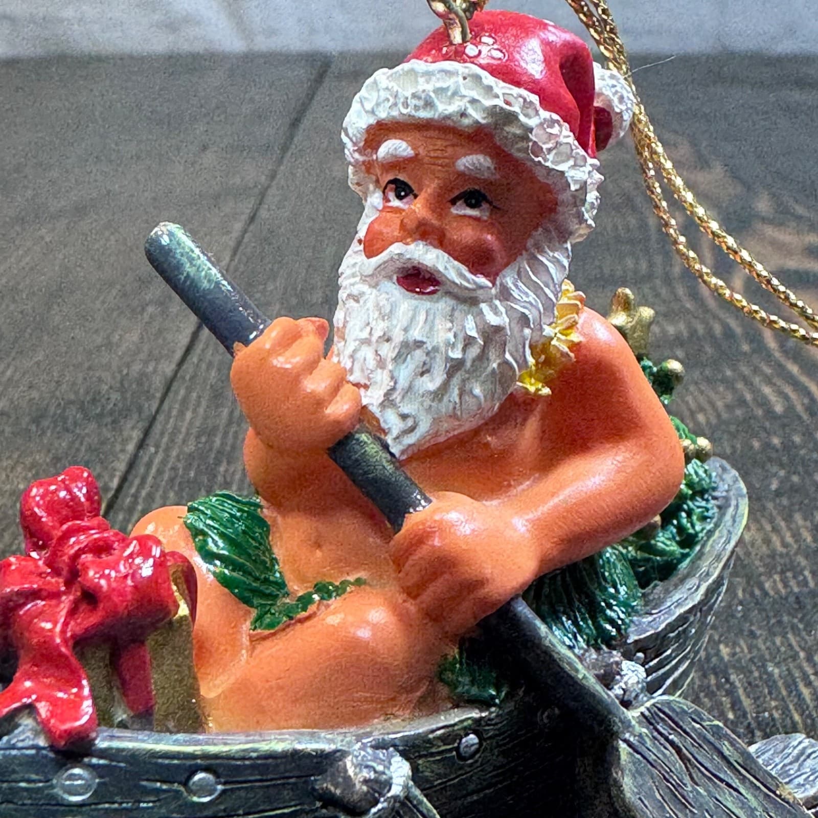 Vintage Christmas Holiday Tree Ornament - Hawaii Santa Claus in Canoe - Thumbnail 3
