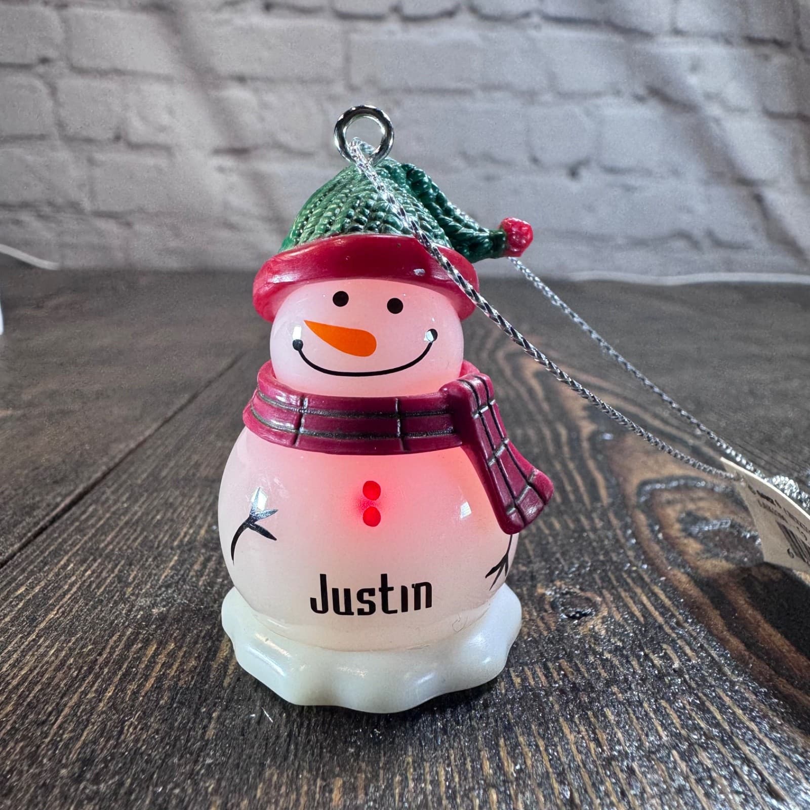 Vintage Christmas Holiday Tree Ornament - Snowman with Green Hat ‘Justin’ - Thumbnail 3