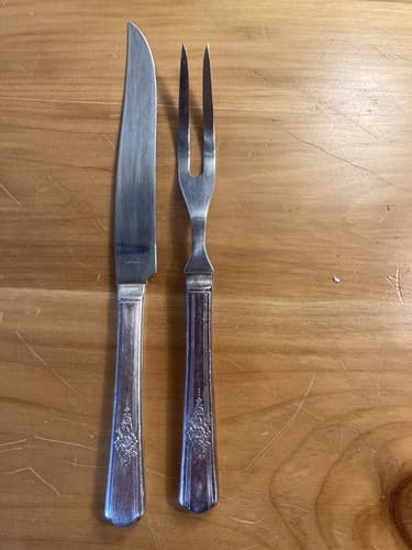 VTG Carver Set Stainless Utensils Cutlery 2 Piece Meat Fork Knife Floral