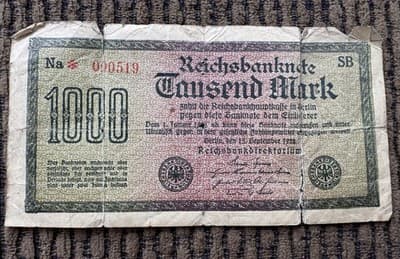 German/Russia Bank Notes, 1922 German 1000 Mark *Star - 1937 Russia 3 Chervonets - Thumbnail 5