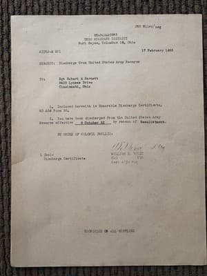 Vintage WWII Era US Army Honorable Discharge Papers & Records, W/Leather Folder - Thumbnail 9