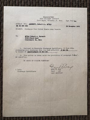 Vintage WWII Era US Army Honorable Discharge Papers & Records, W/Leather Folder - Thumbnail 10