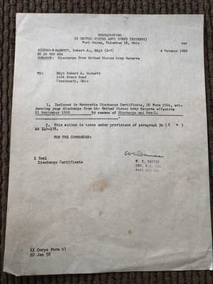 Vintage WWII Era US Army Honorable Discharge Papers & Records, W/Leather Folder - Thumbnail 11