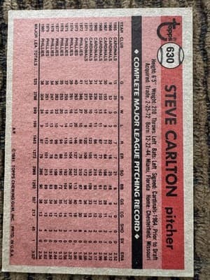 1974-1987 Topps lot of 6 STEVE CARLTON Baseball Cards. Philadelphia Phillies. - Thumbnail 13