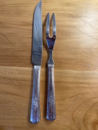 VTG Carver Set Stainless Utensils Cutlery 2 Piece Meat Fork Knife Floral - Thumbnail 2