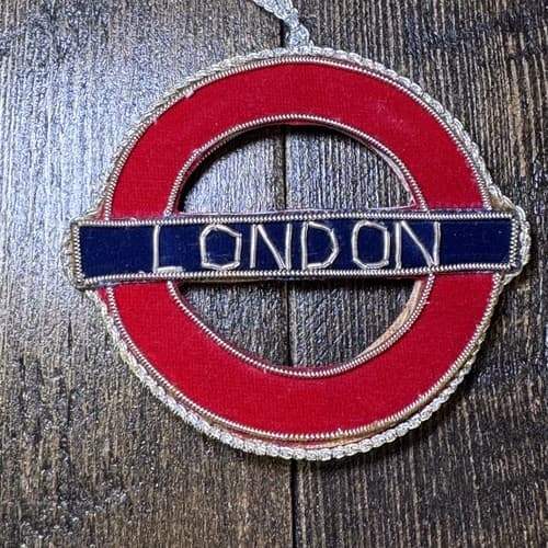 Vintage London Underground Zardozi Embroidery Ornament Holiday Christmas - Thumbnail 2