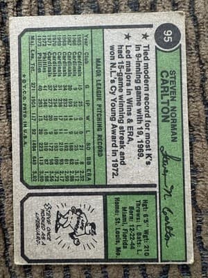 1974-1987 Topps lot of 6 STEVE CARLTON Baseball Cards. Philadelphia Phillies. - Thumbnail 3