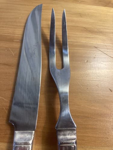 VTG Carver Set Stainless Utensils Cutlery 2 Piece Meat Fork Knife Floral - Thumbnail 6