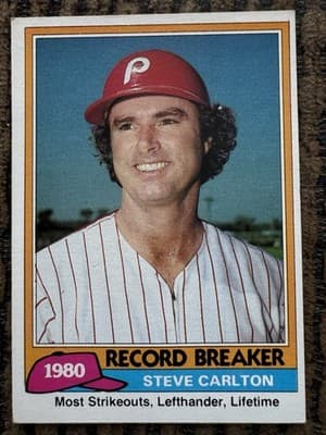 1974-1987 Topps lot of 6 STEVE CARLTON Baseball Cards. Philadelphia Phillies. - Thumbnail 6