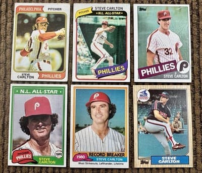 1974-1987 Topps lot of 6 STEVE CARLTON Baseball Cards. Philadelphia Phillies.