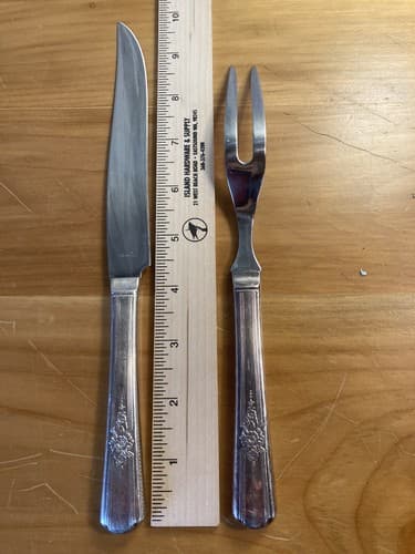 VTG Carver Set Stainless Utensils Cutlery 2 Piece Meat Fork Knife Floral - Thumbnail 8