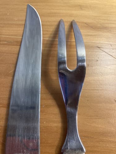 VTG Carver Set Stainless Utensils Cutlery 2 Piece Meat Fork Knife Floral - Thumbnail 7