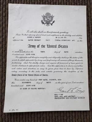 Vintage WWII Era US Army Honorable Discharge Papers & Records, W/Leather Folder - Thumbnail 6