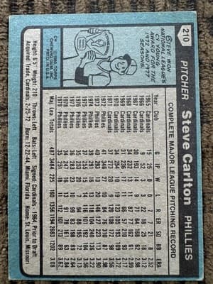 1974-1987 Topps lot of 6 STEVE CARLTON Baseball Cards. Philadelphia Phillies. - Thumbnail 5