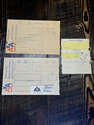Vintage American Airlines Boarding Pass JFK HNL ORD First Class Airline Ticket