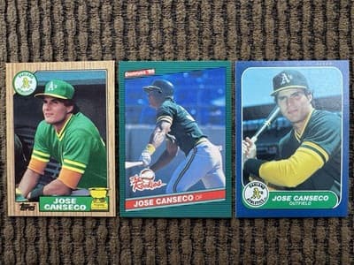 Jose Canseco Rookies 3 Card Lot, Donruss Rookies, Fleer Update, Topps 1986, 1987