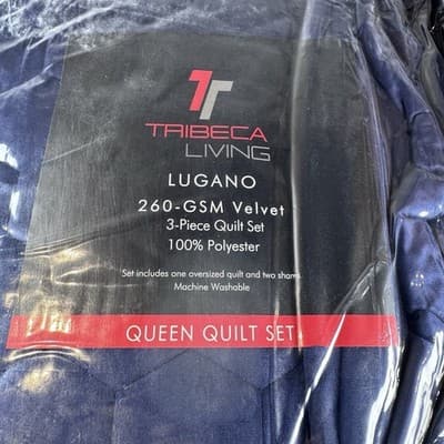 Tribeca Living Lugano Queen Oversized Quilt Sham Set Indigo - 3 Piece - Washable - Thumbnail 4