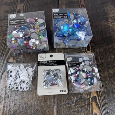 LOT Assorted Size Acrylic Faceted Gems Jewels Rhinestones -Faux - Flat Back