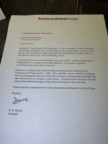 American Airlines Cargo AA Mail Stamp 2000 Ground Handling Team Record Postal - Thumbnail 13