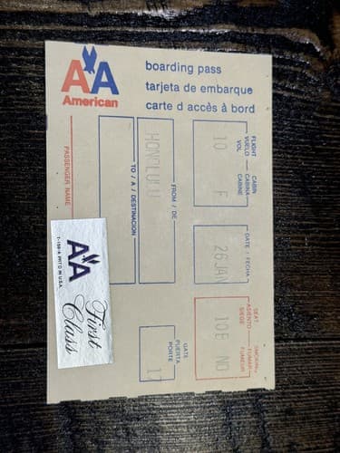 Vintage American Airlines Boarding Pass JFK HNL ORD First Class Airline Ticket - Thumbnail 2