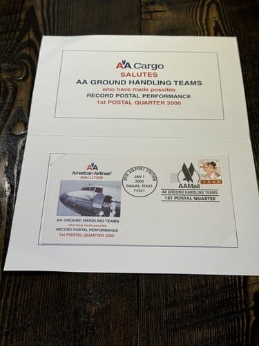 American Airlines Cargo AA Mail Stamp 2000 Ground Handling Team Record Postal - Thumbnail 2